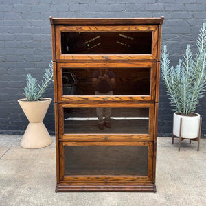 Vintage Oak & Glass Barristers Bookcase Shelf Unit