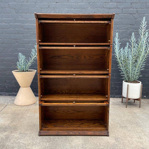 Vintage Oak & Glass Barristers Bookcase Shelf Unit