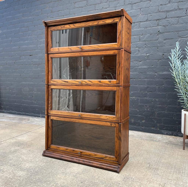 Vintage Oak & Glass Barristers Bookcase Shelf Unit
