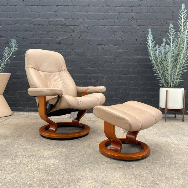 Norwegian Stressless Leather Lounge Chair with Ottoman