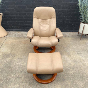 Norwegian Stressless Leather Lounge Chair with Ottoman