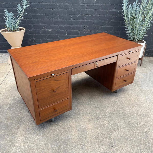 Mid-Century Modern Walnut Executive Desk with Finished Back, c.1960’s
