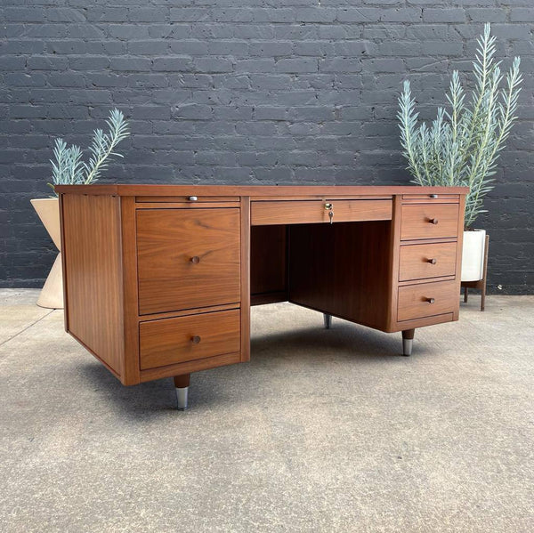 Mid-Century Modern Walnut Executive Desk with Finished Back, c.1960’s
