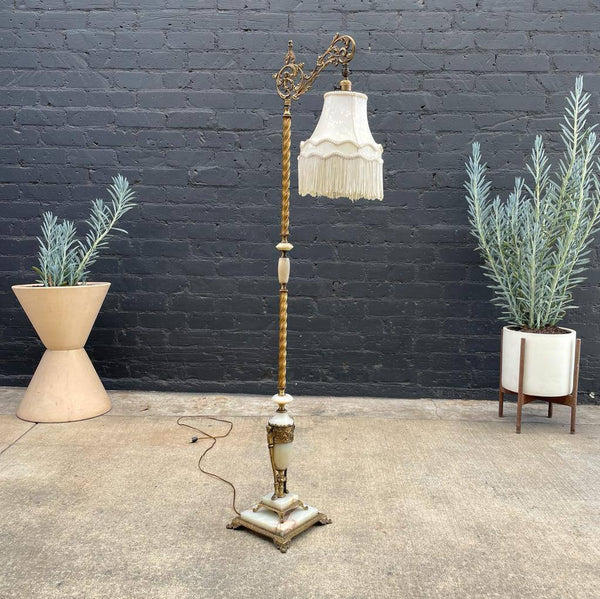 Antique Brass & Onix Marble Floor Lamp