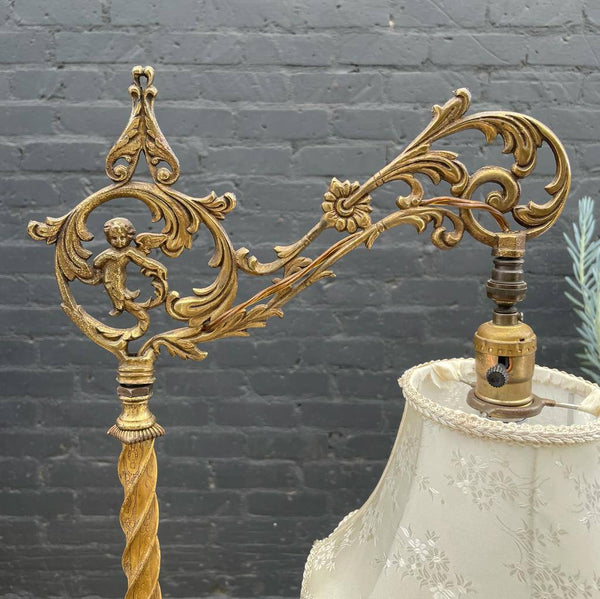 Antique Brass & Onix Marble Floor Lamp
