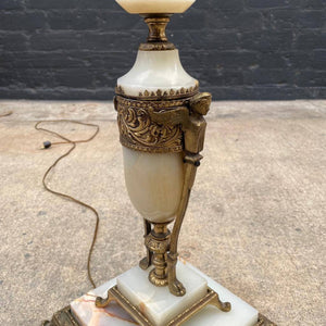Antique Brass & Onix Marble Floor Lamp