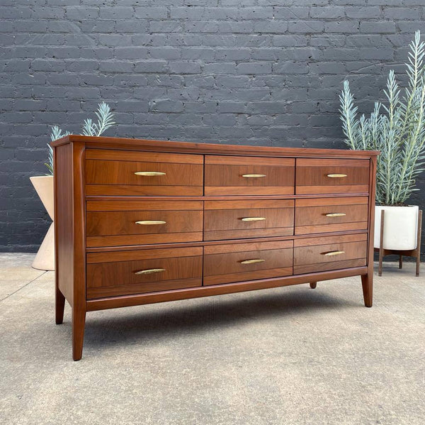 Mid-Century Modern Walnut Dresser with Brass Pulls, c.1960’s