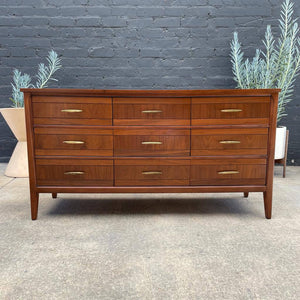 Mid-Century Modern Walnut Dresser with Brass Pulls, c.1960’s