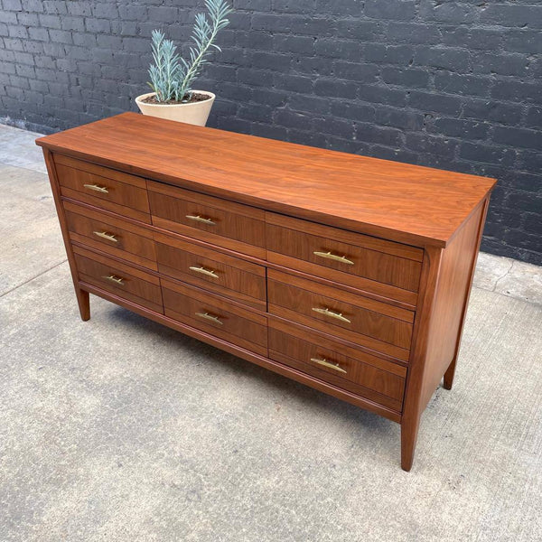 Mid-Century Modern Walnut Dresser with Brass Pulls, c.1960’s