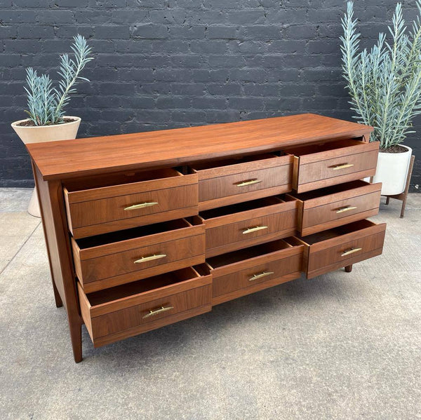 Mid-Century Modern Walnut Dresser with Brass Pulls, c.1960’s