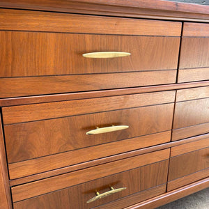 Mid-Century Modern Walnut Dresser with Brass Pulls, c.1960’s