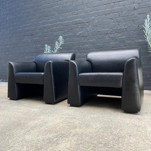 Set of 3 Vintage Black Leather Lounge Chairs