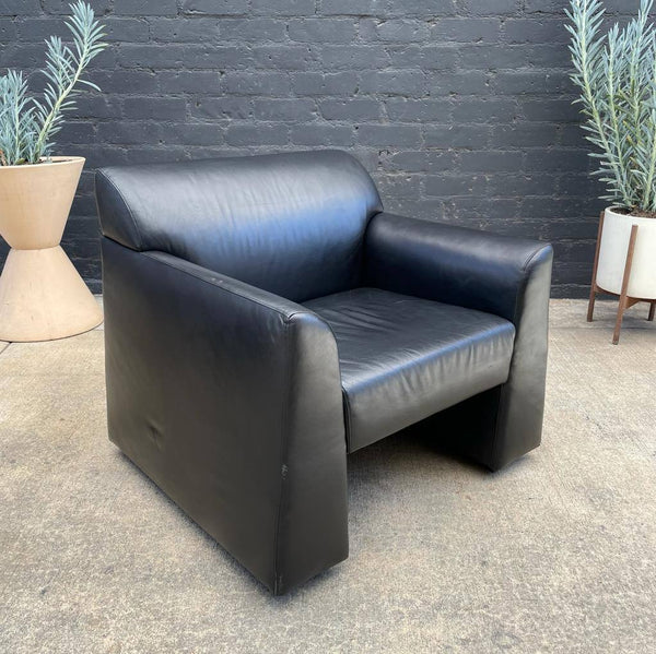 Set of 3 Vintage Black Leather Lounge Chairs