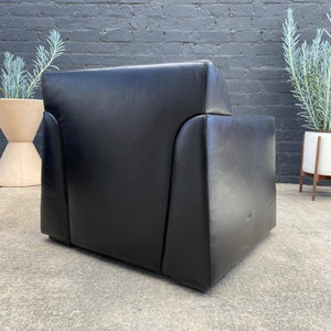 Set of 3 Vintage Black Leather Lounge Chairs