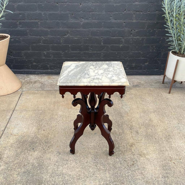 Antique Mahogany Side Table with Marble Top, c.1950’s