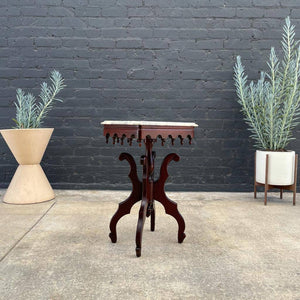 Antique Mahogany Side Table with Marble Top, c.1950’s