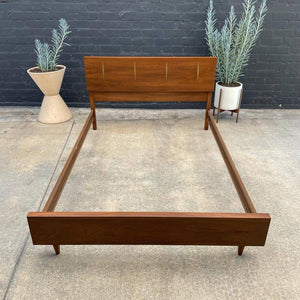 Mid-Century Modern Walnut Full-Size Bed Frame with Brass Accent, c.1960’s