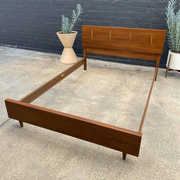 Mid-Century Modern Walnut Full-Size Bed Frame with Brass Accent, c.1960’s