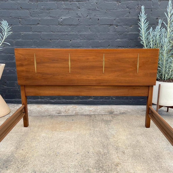 Mid-Century Modern Walnut Full-Size Bed Frame with Brass Accent, c.1960’s