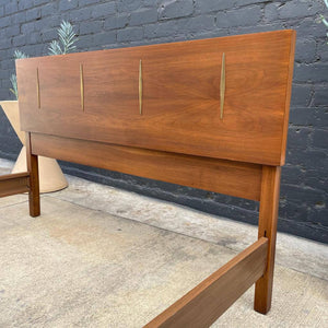 Mid-Century Modern Walnut Full-Size Bed Frame with Brass Accent, c.1960’s