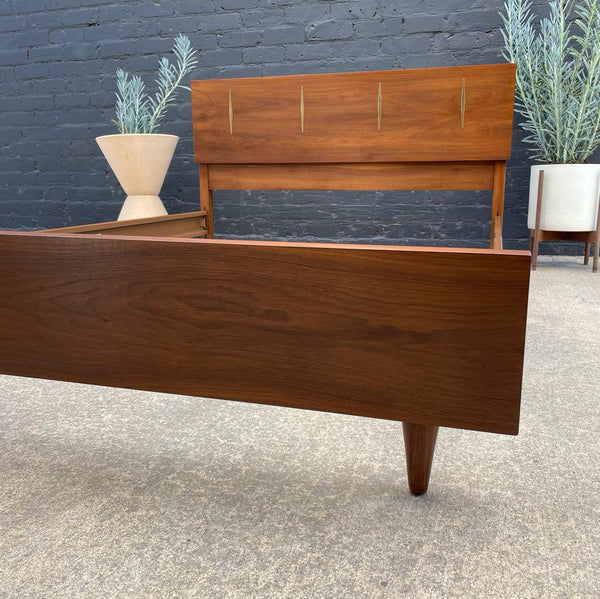 Mid-Century Modern Walnut Full-Size Bed Frame with Brass Accent, c.1960’s