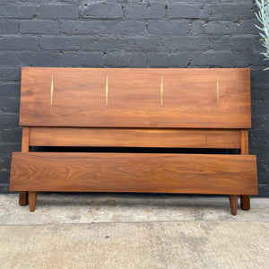Mid-Century Modern Walnut Full-Size Bed Frame with Brass Accent, c.1960’s