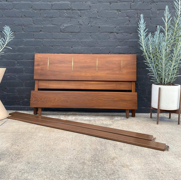 Mid-Century Modern Walnut Full-Size Bed Frame with Brass Accent, c.1960’s