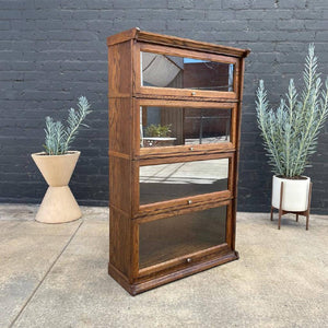 Vintage Oak & Glass Barristers Bookcase Shelf Unit