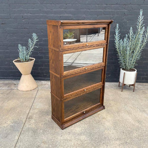 Vintage Oak & Glass Barristers Bookcase Shelf Unit