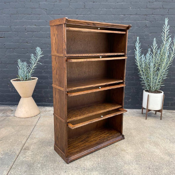 Vintage Oak & Glass Barristers Bookcase Shelf Unit