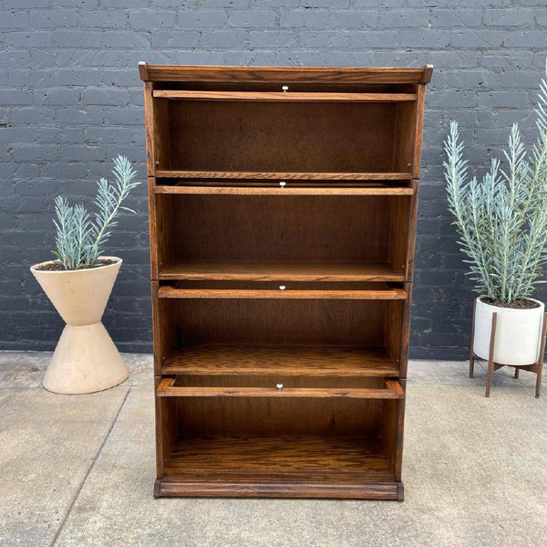 Vintage Oak & Glass Barristers Bookcase Shelf Unit