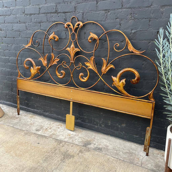 King Size Vintage Regency Style Jungalow Gilded Metal Headboard, made in Italy, 1960’s