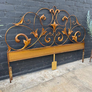 King Size Vintage Regency Style Jungalow Gilded Metal Headboard, made in Italy, 1960’s