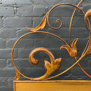 King Size Vintage Regency Style Jungalow Gilded Metal Headboard, made in Italy, 1960’s