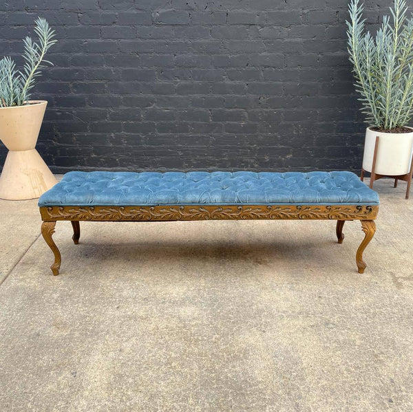 Vintage Hollywood Regency Tufted Bench with Gilded Metal, c.1960’s