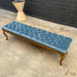 Vintage Hollywood Regency Tufted Bench with Gilded Metal, c.1960’s
