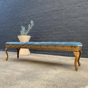 Vintage Hollywood Regency Tufted Bench with Gilded Metal, c.1960’s