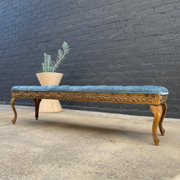 Vintage Hollywood Regency Tufted Bench with Gilded Metal, c.1960’s