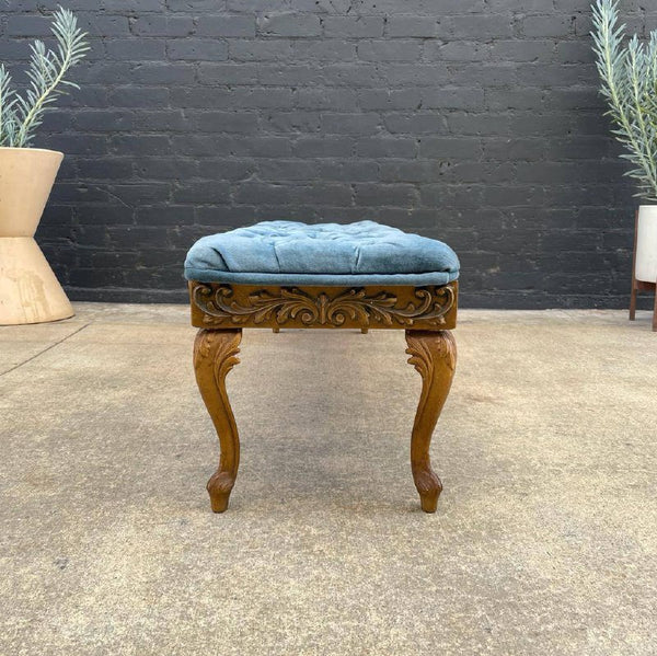 Vintage Hollywood Regency Tufted Bench with Gilded Metal, c.1960’s