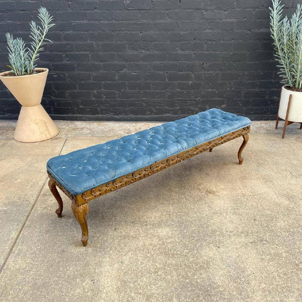 Vintage Hollywood Regency Tufted Bench with Gilded Metal, c.1960’s