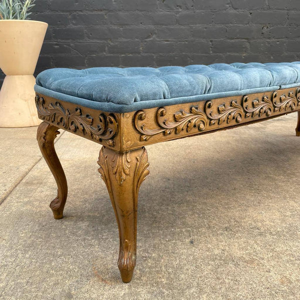 Vintage Hollywood Regency Tufted Bench with Gilded Metal, c.1960’s