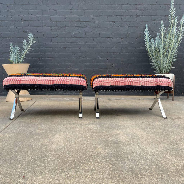 Pair of Chrome Steel Benches by Cumberland Furniture