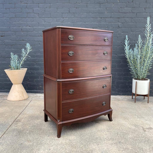 Antique Federal Style Mahogany Highboy Chest of Drawers, 1950’s
