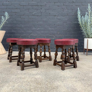 Set of 5 Vintage English Jacobean Style Stools, c.1960’s