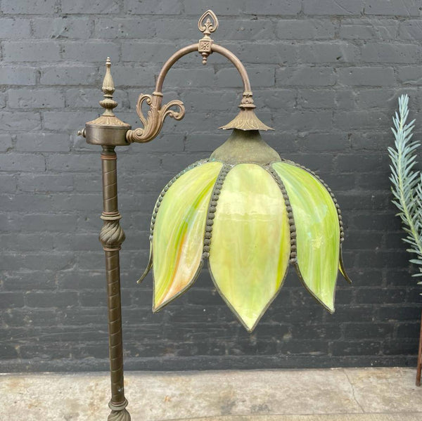 Antique Victorian Style Slag Green Flower Glass Floor Lamp, c.1950’s