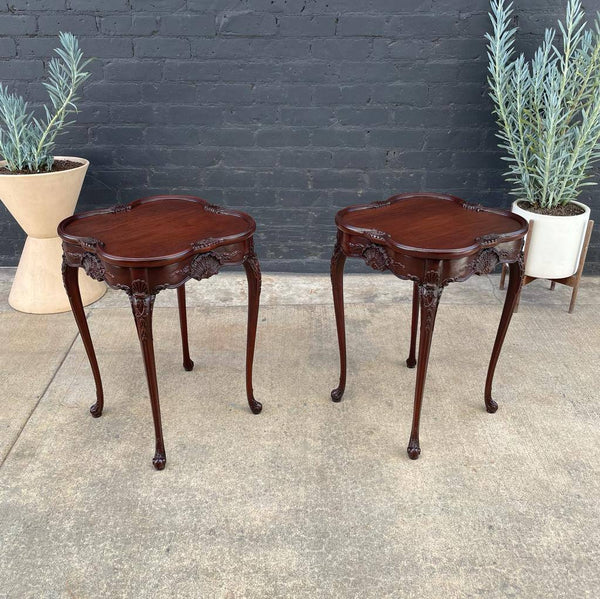 Pair of Antique Mahogany Carved Wood End / Side Tables