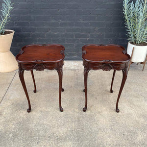Pair of Antique Mahogany Carved Wood End / Side Tables