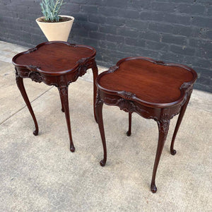 Pair of Antique Mahogany Carved Wood End / Side Tables