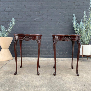 Pair of Antique Mahogany Carved Wood End / Side Tables