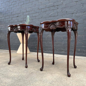 Pair of Antique Mahogany Carved Wood End / Side Tables